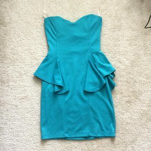 Teal Strapless Peplum Dress, G by Guess